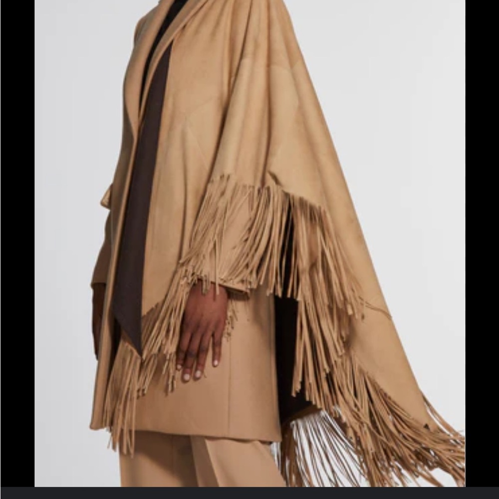 Tan Fringe Suede Shawl